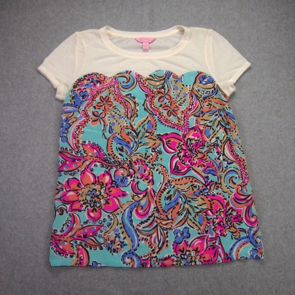 Lilly Pulitzer Tops - Lilly Pulitzer Blouse Womens XS Blue Paisley Floral Silk Blend Short Sleeve